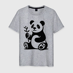 Футболка хлопковая мужская Сидящая панда с бамбуком в лапе, цвет: меланж