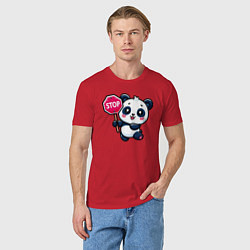 Футболка хлопковая мужская Милая панда со знаком стоп, цвет: красный — фото 2