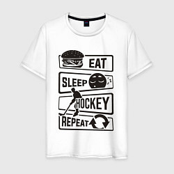 Футболка хлопковая мужская Eat sleep hockey, цвет: белый