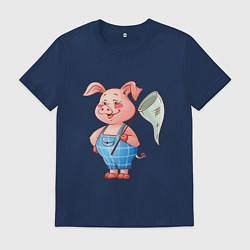 Мужская футболка Мультяшный поросенок с сачком
