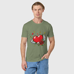 Футболка хлопковая мужская Сердце с розой и черепом, цвет: авокадо — фото 2