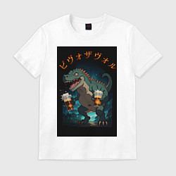 Футболка хлопковая мужская Пивозавр в аниме стиле, цвет: белый