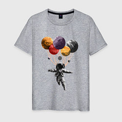 Футболка хлопковая мужская Космонавт в космосе парит на планетах, цвет: меланж
