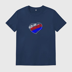 Футболка хлопковая мужская Сердце на фоне триколора, цвет: тёмно-синий