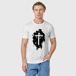 Футболка хлопковая мужская Крест католический графика, цвет: белый — фото 2
