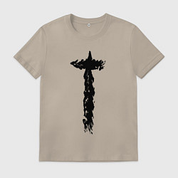 Футболка хлопковая мужская Крылья перья крест пушистые, цвет: миндальный