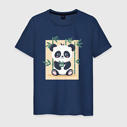 Футболка хлопковая мужская Панда кушает бамбук, цвет: тёмно-синий