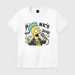 Футболка хлопковая мужская Bart Simpson - punks not dead, цвет: белый