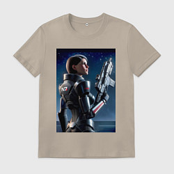 Футболка хлопковая мужская Mass effect - character ai art, цвет: миндальный
