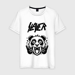 Футболка хлопковая мужская Slayer - rock panda, цвет: белый