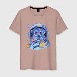 Футболка хлопковая мужская Собака космонавт, цвет: пыльно-розовый