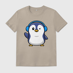 Футболка хлопковая мужская Привет от пингвина, цвет: миндальный