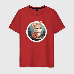 Футболка хлопковая мужская Маленький пушистый кролик, цвет: красный