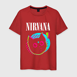 Футболка хлопковая мужская Nirvana rock star cat, цвет: красный