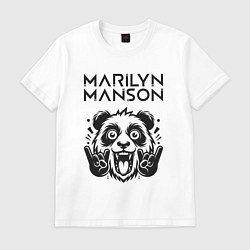 Футболка хлопковая мужская Marilyn Manson - rock panda, цвет: белый