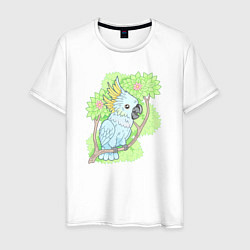 Футболка хлопковая мужская Забавный попугай какаду, цвет: белый
