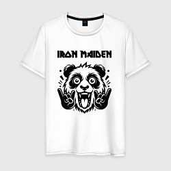 Футболка хлопковая мужская Iron Maiden - rock panda, цвет: белый