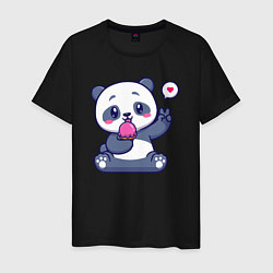 Футболка хлопковая мужская Ice cream panda, цвет: черный