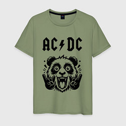 Футболка хлопковая мужская AC DC - rock panda, цвет: авокадо