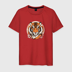 Футболка хлопковая мужская Тигр в ретро стиле, цвет: красный