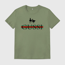 Футболка хлопковая мужская Гусси - надпись, цвет: авокадо