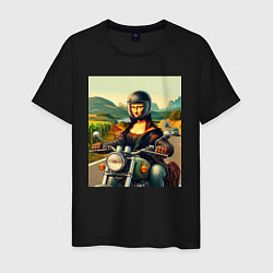 Футболка хлопковая мужская Mona Lisa on a motorcycle - ai art, цвет: черный