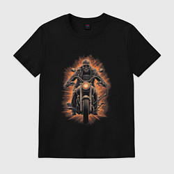 Мужская футболка Скелет едет на старом мотоцикле