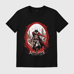 Футболка хлопковая мужская Assassins creed портал времени, цвет: черный
