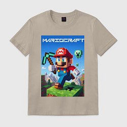 Футболка хлопковая мужская Minecraft and Mario - ai art collaboration, цвет: миндальный