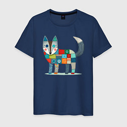 Футболка хлопковая мужская Funny fox - patchwork ai art, цвет: тёмно-синий
