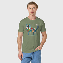 Футболка хлопковая мужская Funny fox - patchwork ai art, цвет: авокадо — фото 2