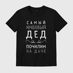Футболка хлопковая мужская Самый имбовый дед почилим на даче, цвет: черный
