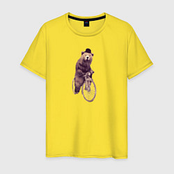 Футболка хлопковая мужская Медведь на велосипеде, цвет: желтый