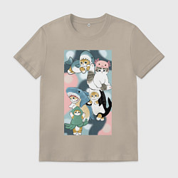 Футболка хлопковая мужская Котики и зверята милые стикер-мемы, цвет: миндальный