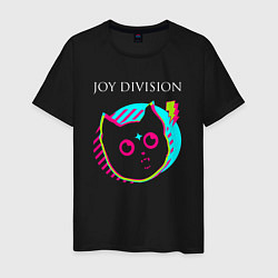 Футболка хлопковая мужская Joy Division rock star cat, цвет: черный