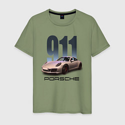 Футболка хлопковая мужская Порше 911 спортивный автомобиль, цвет: авокадо