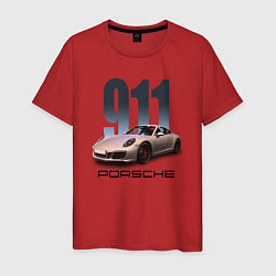 Футболка хлопковая мужская Порше 911 спортивный автомобиль, цвет: красный