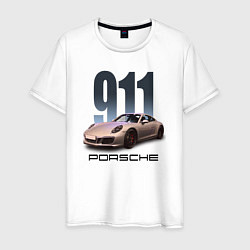 Футболка хлопковая мужская Порше 911 спортивный автомобиль, цвет: белый