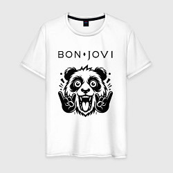 Футболка хлопковая мужская Bon Jovi - rock panda, цвет: белый