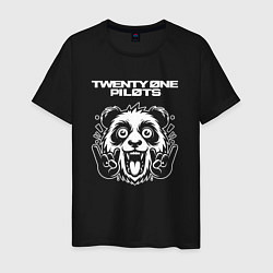 Футболка хлопковая мужская Twenty One Pilots rock panda, цвет: черный