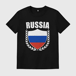Футболка хлопковая мужская Russian flag, цвет: черный