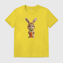 Футболка хлопковая мужская Веселый заяц - кролик с морковкой, цвет: желтый