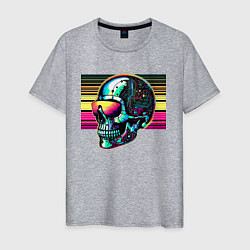 Футболка хлопковая мужская Cyber skull - fantasy ai art, цвет: меланж