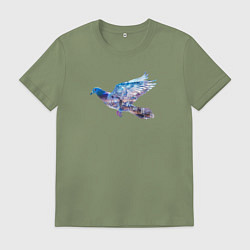 Футболка хлопковая мужская Летящий голубь и ночной город с двойной экспозицие, цвет: авокадо