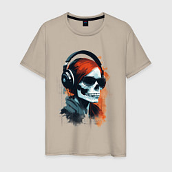 Футболка хлопковая мужская Grunge redhead girl skull, цвет: миндальный