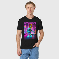 Футболка хлопковая мужская Neon Bart - with skateboard ai art fantasy, цвет: черный — фото 2