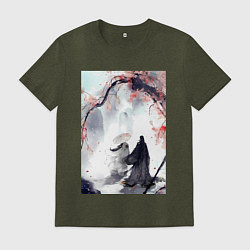 Футболка хлопковая мужская Лянь Се под зонтом, цвет: меланж-хаки