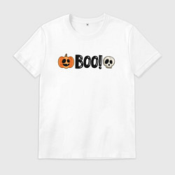 Футболка хлопковая мужская Тыква и череп: хэллоуинская страшилка, цвет: белый
