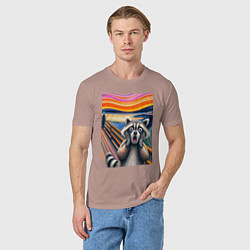 Футболка хлопковая мужская Енот кричит - мем нейросеть, цвет: пыльно-розовый — фото 2