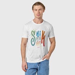 Футболка хлопковая мужская Shik shak shok - разноцветная надпись, цвет: белый — фото 2